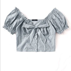 Tie front frill trim top
